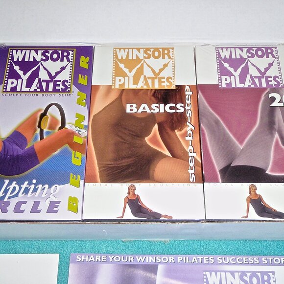 SET OF 6 WINSOR PILATES VHS TAPES & PAPERWORK IN ORIGINAL BOX~TAPES NEW & SEALED - Picture 4 of 6